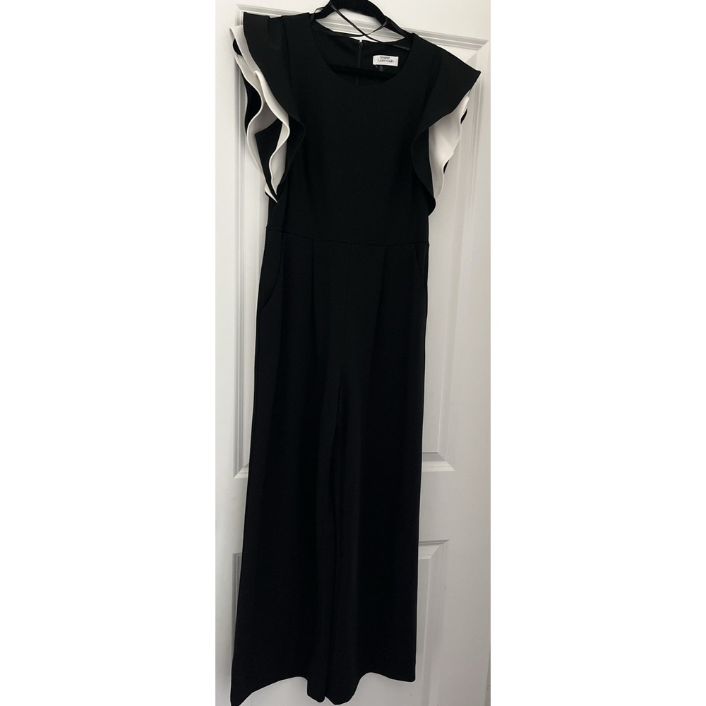 Calvin Klein Black Wide Leg Jumpsuit Women Ruffle Sleeve Formal Evening Cocktail - Picture 3 of 7